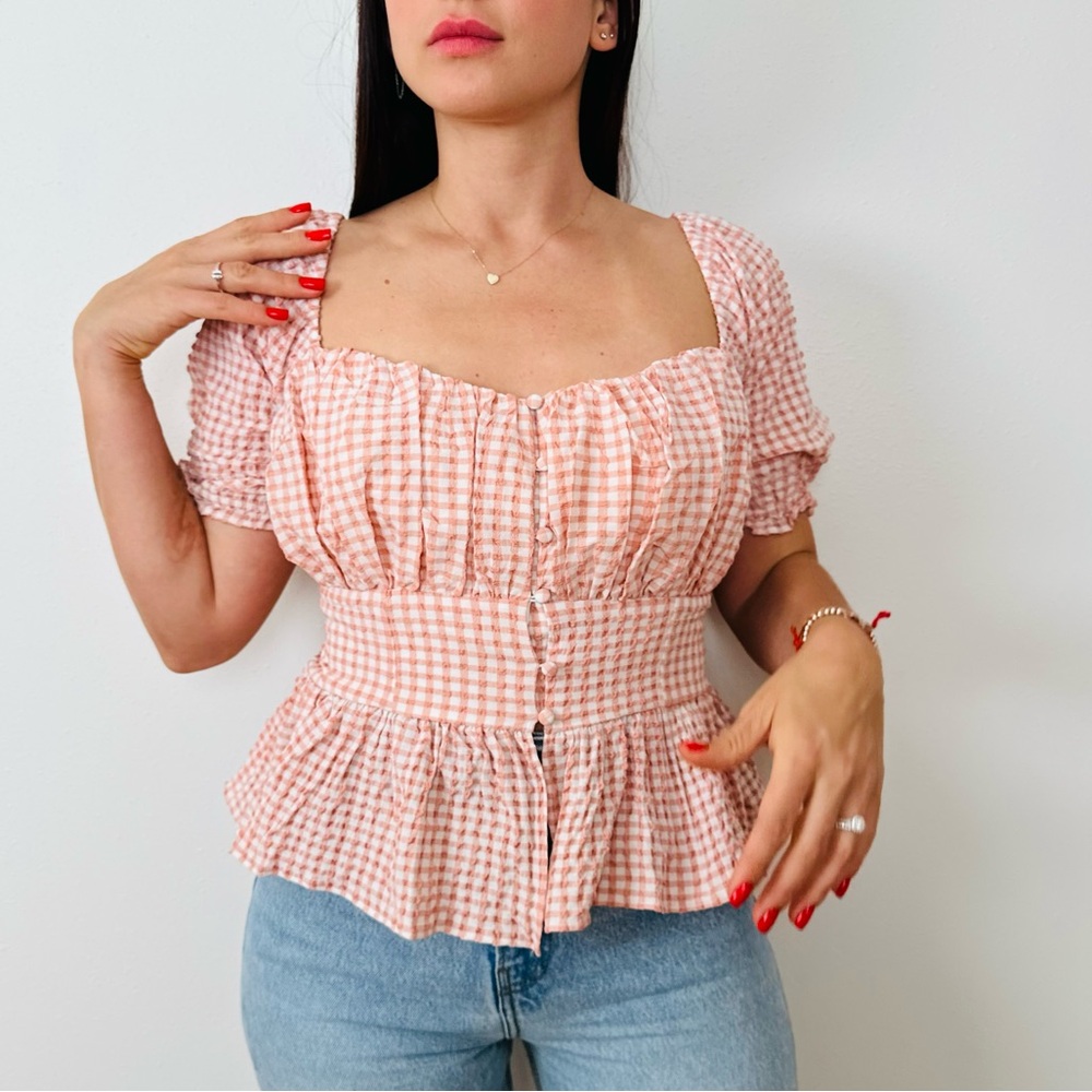 New Guess Short Sleeve Top Gingham Plaid